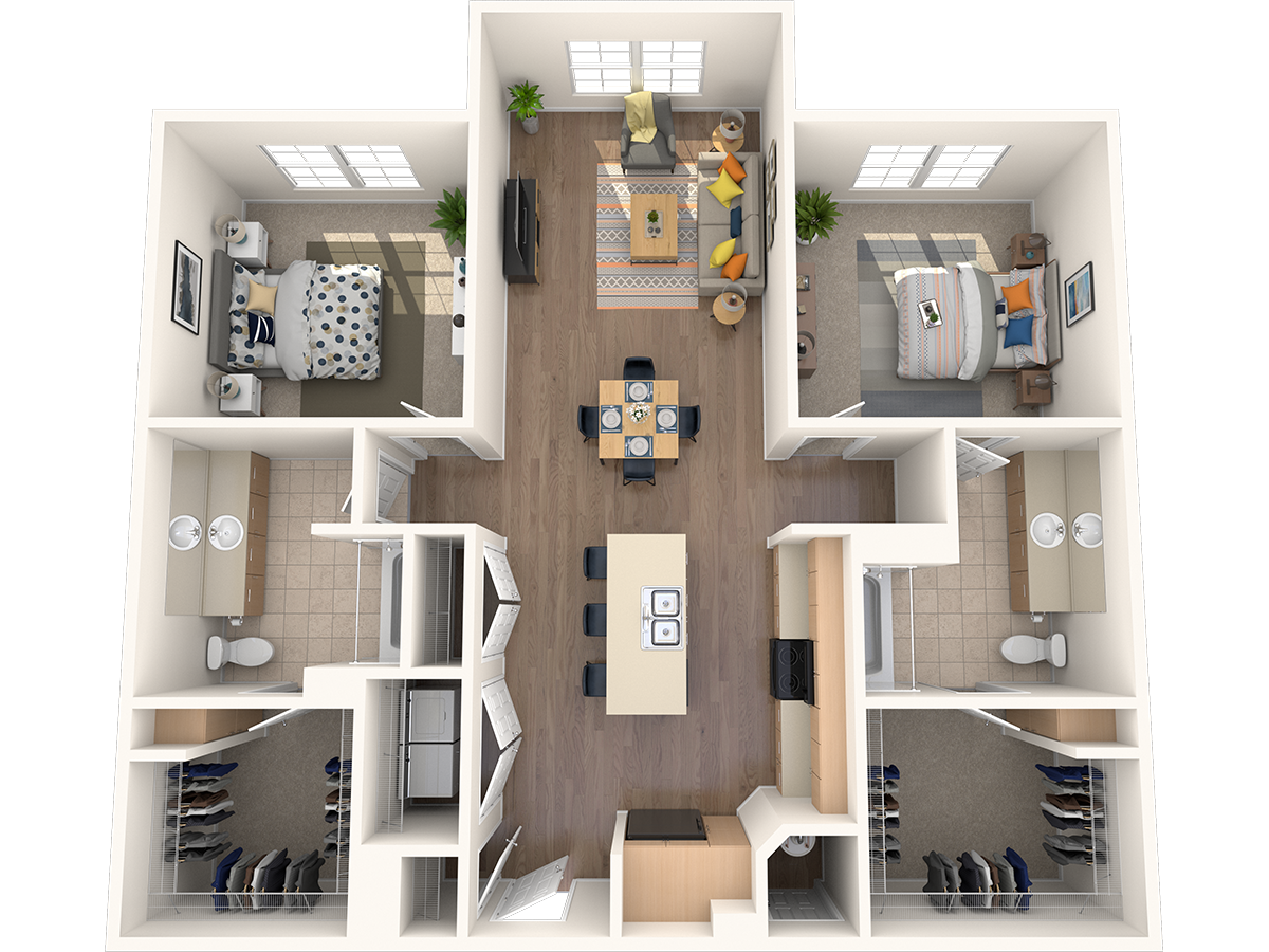2 Bed, 2 Bath floor plan