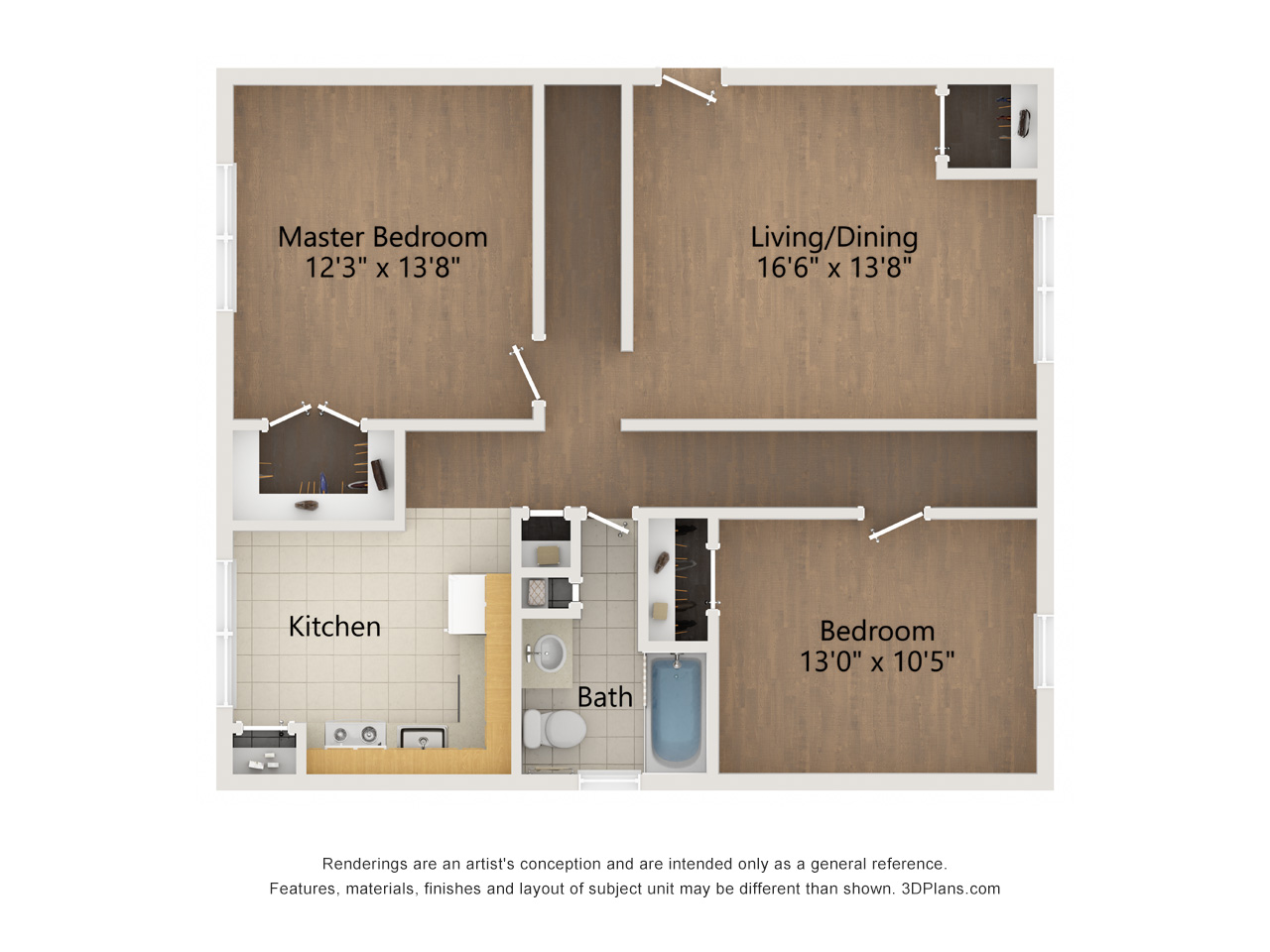 2 Bed 1 Bath floor plan